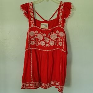 Red Tank Savanna Jane 1X Plus Women's Baby Doll Flutter Sleeve Embroidered